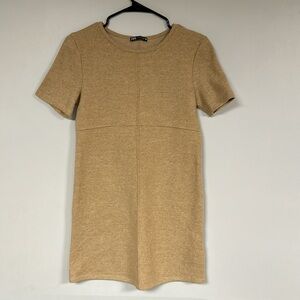 Zara Girls Short Sleeve Soft Touch Sweater Dress In Tan, Size S